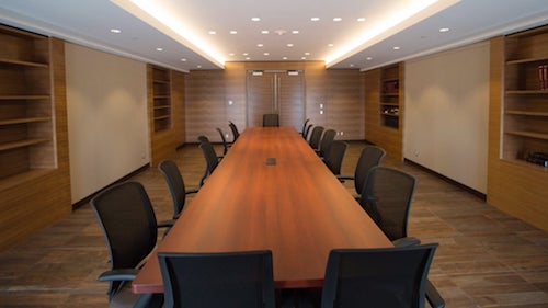 The federal building boardroom prior to moving furniture in to make it a new Premier's office workspace.